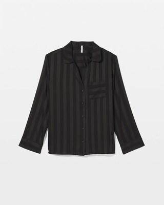 Shadow Stripe Long Sleeve Pajama Notch Collar Top | Soma